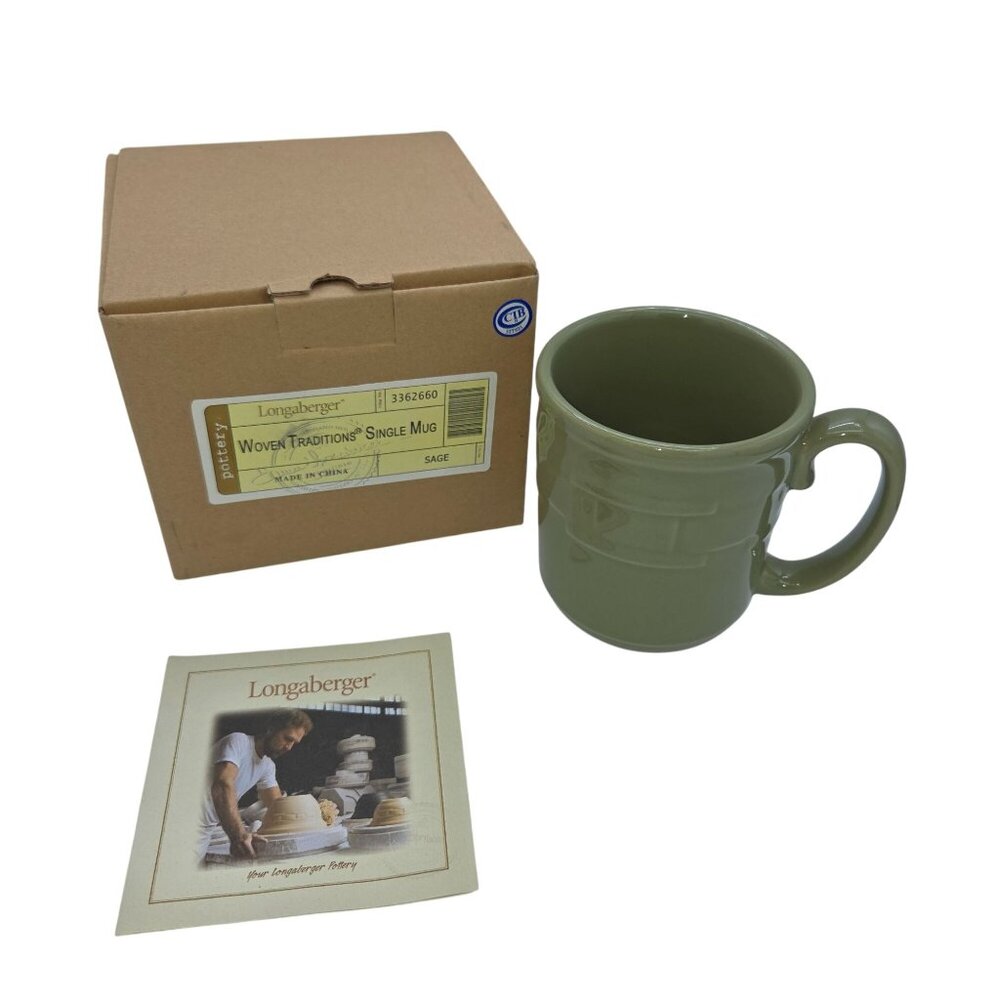 Longaberger Woven Traditions Sage Green Ceramic Mug 12 Oz Dishwasher & Microwave